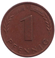 Монета 1 пфенниг. 1969 год (J), ФРГ. Дубовые листья. Монета 1 пфенниг. 1969 год (J), ФРГ. Дубовые листья.