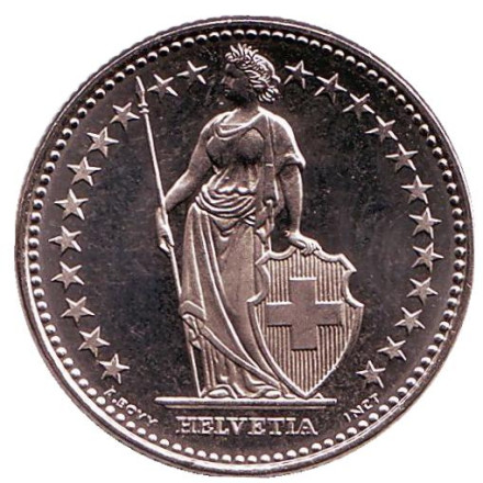 Монета 1 франк. 2016 год, Швейцария. UNC. Гельвеция.