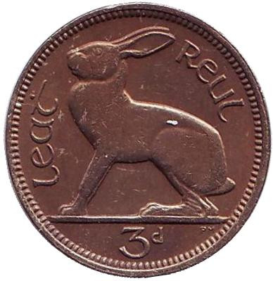 Монета 3 пенса. 1946 год, Ирландия. Заяц.