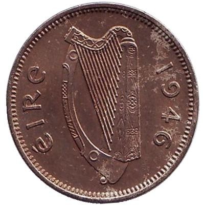 Монета 3 пенса. 1946 год, Ирландия. Заяц. Монета 3 пенса. 1946 год, Ирландия. Заяц.