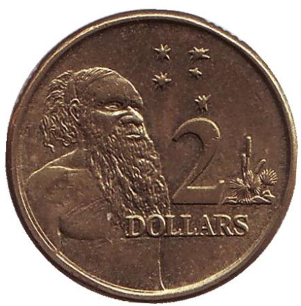Монета 2 доллара. 2013 год, Австралия. Старейшина аборигенов.