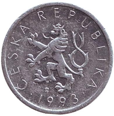 Монета 10 геллеров. 1993 год, Чехия. (Отметка "HM")