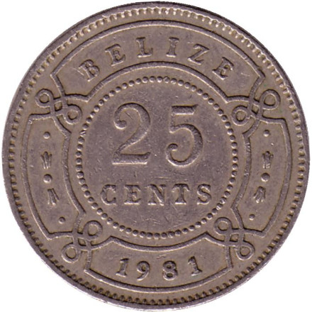 Монета 25 центов. 1981 год, Белиз.