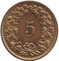 Монета 5 раппенов. 1982 год, Швейцария. Монета 5 раппенов. 1982 год, Швейцария.