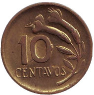 Монета 10 сентаво. 1970 год, Перу. Монета 10 сентаво. 1970 год, Перу.