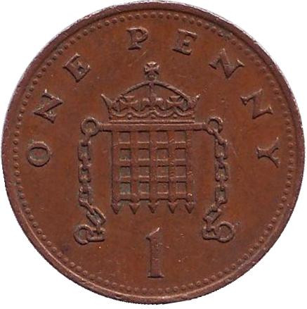Монета 1 пенни. 1986 год, Великобритания.