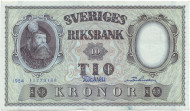 Банкнота 10 крон. 1954 год, Швеция. Банкнота 10 крон. 1954 год, Швеция.