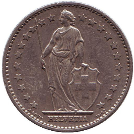 Монета 1 франк. 1982 год, Швейцария. Гельвеция. Монета 1 франк. 1982 год, Швейцария. Гельвеция.