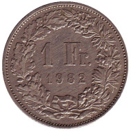 Монета 1 франк. 1982 год, Швейцария. Гельвеция. Монета 1 франк. 1982 год, Швейцария. Гельвеция.