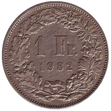 Монета 1 франк. 1982 год, Швейцария. Гельвеция.