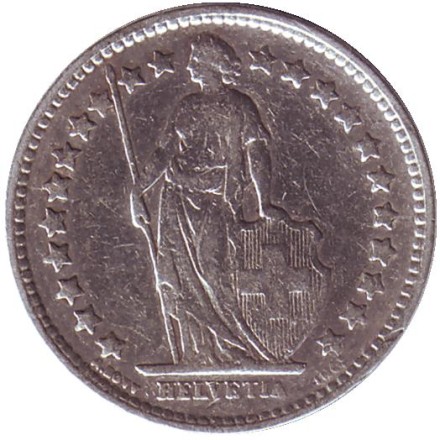 Монета 1/2 франка. 1920 год, Швейцария. Монета 1/2 франка. 1920 год, Швейцария.