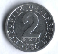 Монета 2 гроша. 1980 год, Австрия. Монета 2 гроша. 1980 год, Австрия.