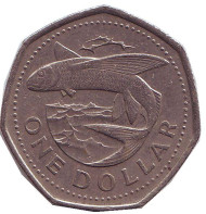 Монета 1 доллар. 1988 год, Барбадос. Летучая рыба. Монета 1 доллар. 1988 год, Барбадос. Летучая рыба.