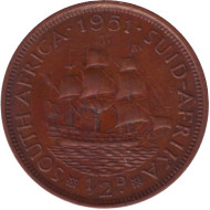 Монета 1/2 пенни, 1951 год, Южная Африка. Корабль "Дромедарис".