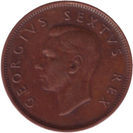 Монета 1/2 пенни, 1951 год, Южная Африка. Корабль "Дромедарис".