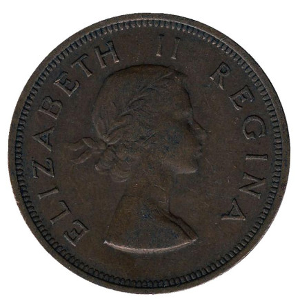 Монета 1 пенни. 1956 год, Южная Африка. Корабль "Дромедарис".