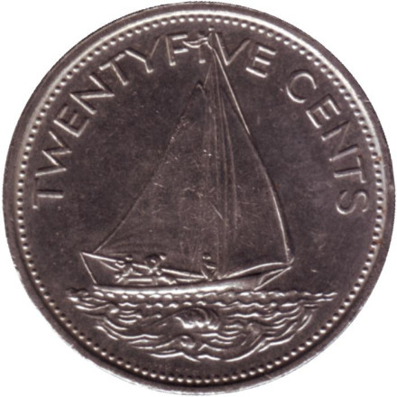 Монета 25 центов. 1979 год, Багамские острова. Парусник.