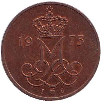 Монета 5 эре. 1975 год, Дания.