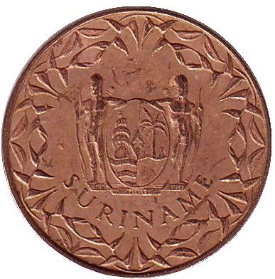 Монета 1 цент. 1972 год, Суринам.