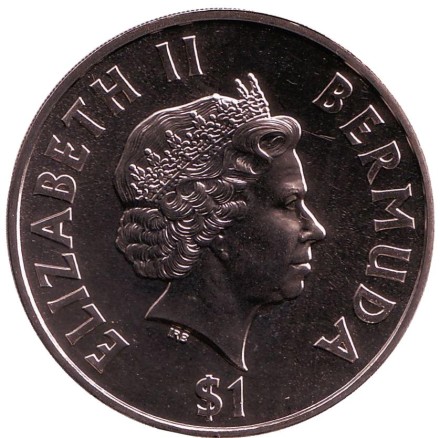 Монета 1 доллар. 2002 год, Бермуды. 50 лет правлению Королевы Елизаветы II.
