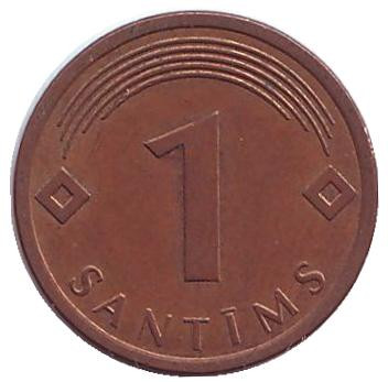 Монета 1 сантим. 2008 год, Латвия. Из обращения.