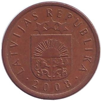 Монета 1 сантим. 2008 год, Латвия. Из обращения.