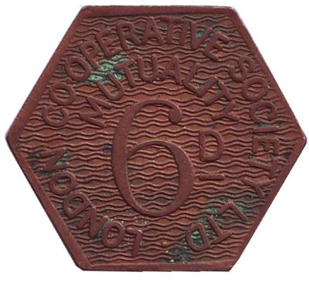 Лондонский кооператив. 6 пенсов. 1964 год, Великобритания. Лондонский кооператив. 6 пенсов. 1964 год, Великобритания.