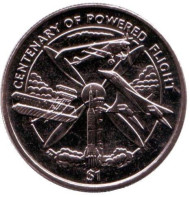 Монета 1 доллар. 2003 год, Британские Виргинские острова. 100 лет первого управляемого полета. Монета 1 доллар. 2003 год, Британские Виргинские острова. 100 лет первого управляемого полета.
