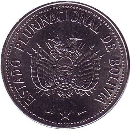 Монета 20 сентаво. 2012 год, Боливия. Монета 20 сентаво. 2012 год, Боливия.