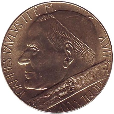 Монета 20 лир. 1985 год, Ватикан. Орёл. Папа Иоанн Павел II. Монета 20 лир. 1985 год, Ватикан. Орёл. Папа Иоанн Павел II.