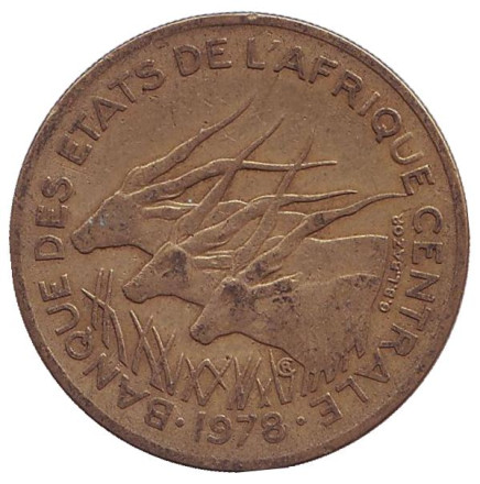 Монета 25 франков. 1978 год, Центральные Африканские Штаты. Африканские антилопы. (Западные канны).