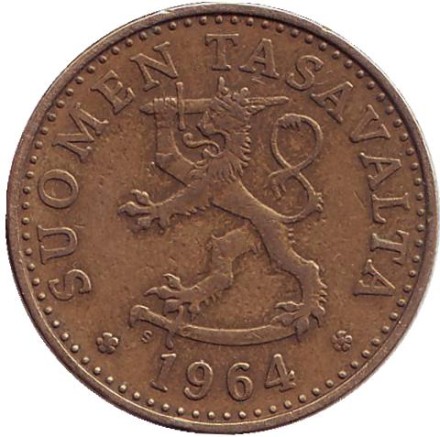 Монета 20 пенни. 1964 год, Финляндия. Монета 20 пенни. 1964 год, Финляндия.