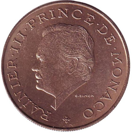 Монета 10 франков. 1976 год, Монако. Князь Монако Ренье III. Монета 10 франков. 1976 год, Монако. Князь Монако Ренье III.