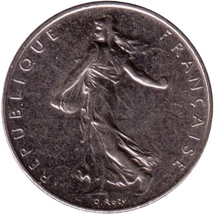 Монета 1 франк. 2001 год, Франция. Монета 1 франк. 2001 год, Франция.