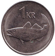 Монета 1 крона. 1981 год, Исландия. Треска. Монета 1 крона. 1981 год, Исландия. Треска.