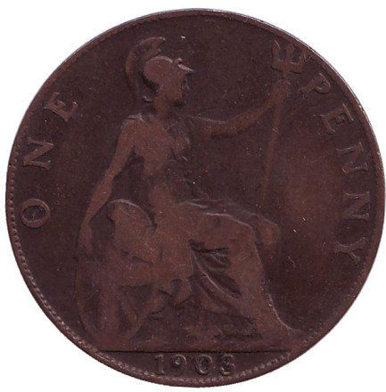 Монета 1 пенни. 1903 год, Великобритания.