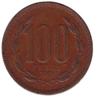 Монета 100 песо. 1989 год, Чили. Монета 100 песо. 1989 год, Чили.