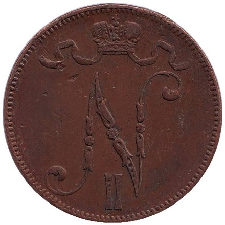 Монета 5 пенни. 1916 год, Финляндия в составе Российской Империи. Монета 5 пенни. 1916 год, Финляндия в составе Российской Империи.