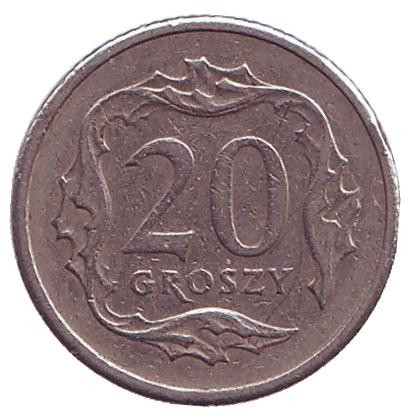 Монета 20 грошей. 1997 год, Польша.