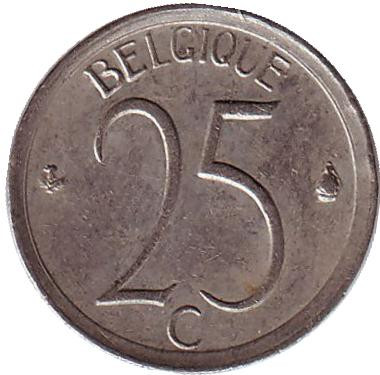 Монета 25 сантимов. 1964 год, Бельгия. (Belgique)