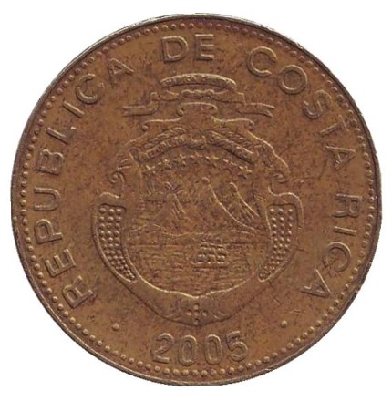 Монета 25 колонов. 2005 год, Коста-Рика. Монета 25 колонов. 2005 год, Коста-Рика.