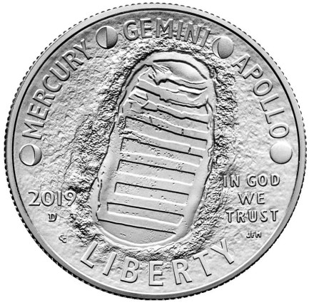 Монета 50 центов. 2019 год, США. 50 лет высадке человека на Луну. Аполлон-11.