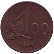 Монета 100 крон. 1924 год, Австрия. Монета 100 крон. 1924 год, Австрия.