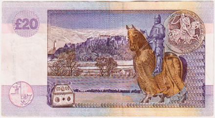 Банкнота 20 фунтов. 2003 год, Шотландия. Король Шотландии Роберт I Брюс. Банкнота 20 фунтов. 2003 год, Шотландия. Король Шотландии Роберт I Брюс.