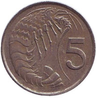 Розово-пятнистая креветка. Монета 5 центов. 1982 год, Каймановы острова.
