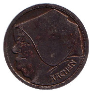 Монета 1 грош. 1920 год, Веймарская республика. Аахен. Рыночная торговка. Нотгельд. Монета 1 грош. 1920 год, Веймарская республика. Аахен. Рыночная торговка. Нотгельд.