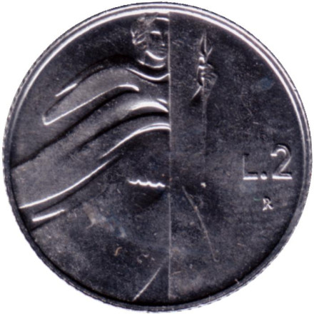 Монета 2 лиры. 1990 год. Сан-Марино. Свобода.