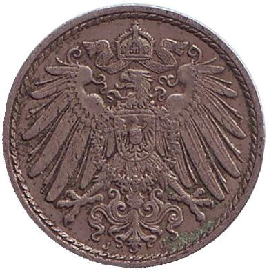 Монета 5 пфеннигов. 1914 год (J), Германская империя. Монета 5 пфеннигов. 1914 год (J), Германская империя.