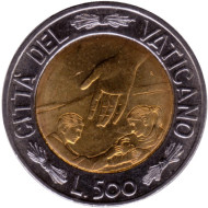 Монета 500 лир. 1999 год, Ватикан. Время выбора, время надежды. Монета 500 лир. 1999 год, Ватикан. Время выбора, время надежды.