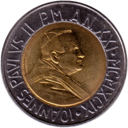 Монета 500 лир. 1999 год, Ватикан. Время выбора, время надежды.